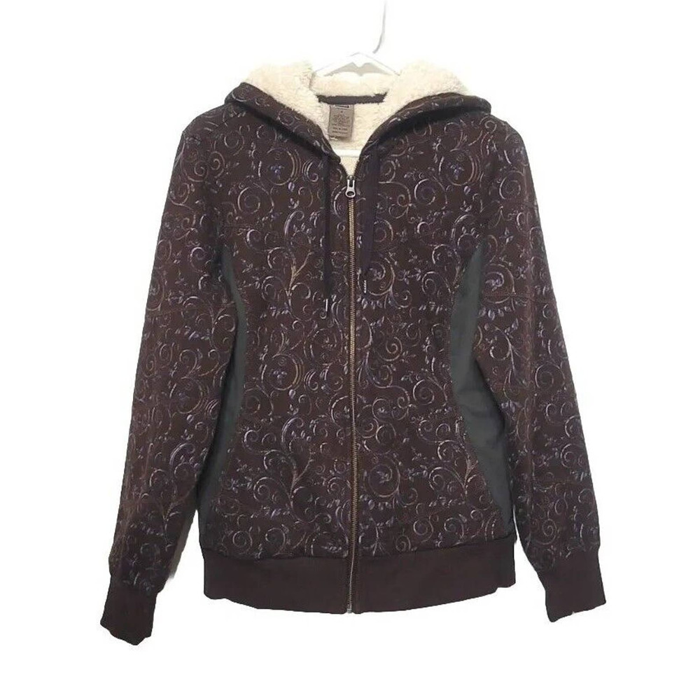 REI Brown Faux Fur Lined Hoodie Jacket Womens Size S Full Zip Outdoors Hiking